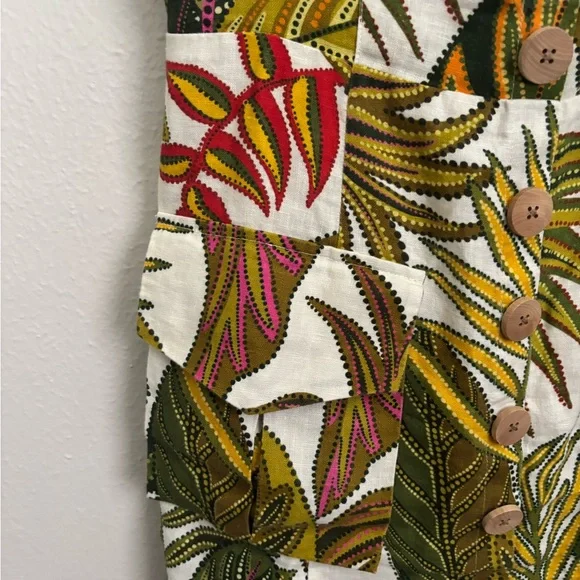 FARM RIO Spotted Leaves utility linen mini dress XL - Picture 3 of 10
